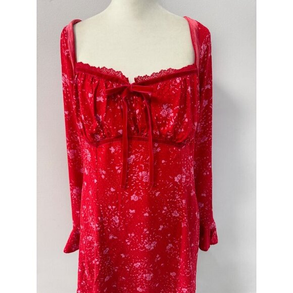 FREE PEOPLE Bell Sleeve Floral Mini Peasant Dress Size large new - Picture 4 of 8